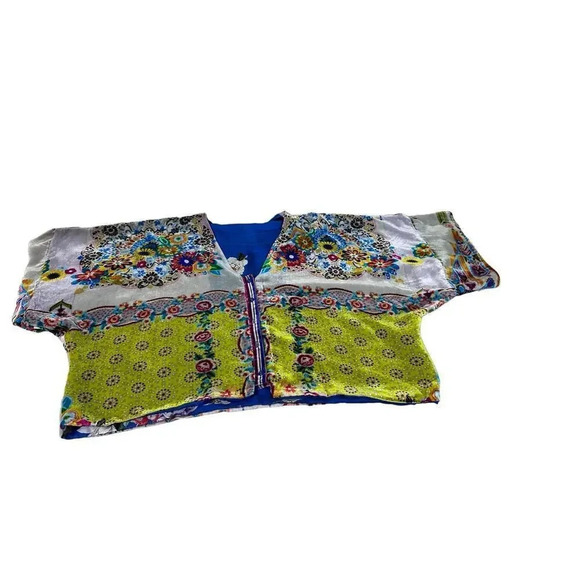 Johnny Was Women's Blue silk and velour Floral Boho Chic Top Size S - Picture 4 of 9